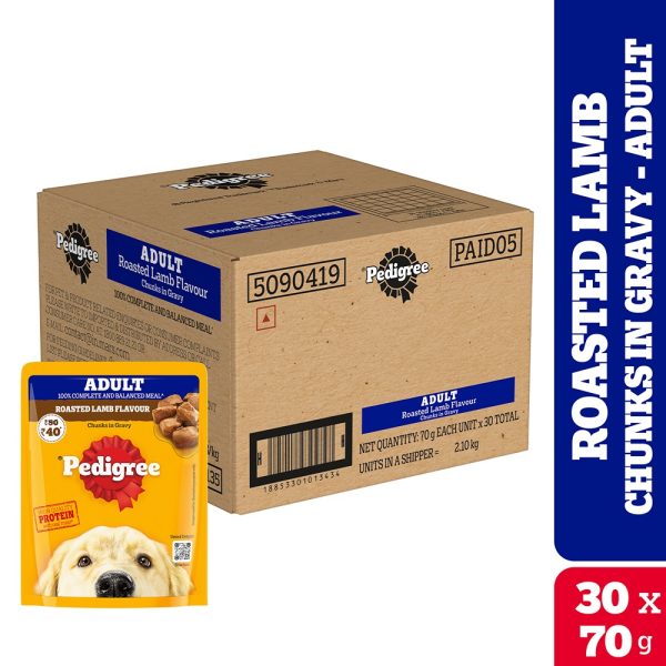 Pedigree Roasted Lamb Flavour Chunks in Gravy Adult Wet Dog Food (70gx30)