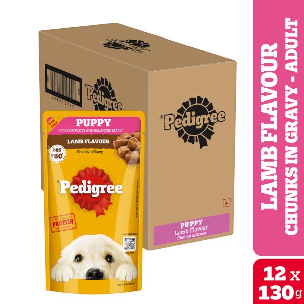 Pedigree Lamb Flavour Chunks in Gravy Puppy Wet Dog Food (130gx12)