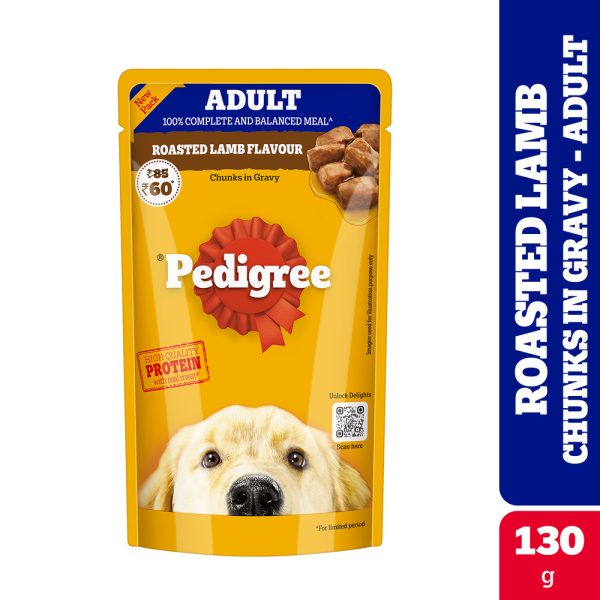 Pedigree Roasted Lamb Flavour Chunks in Gravy Adult Wet Dog Food 130g