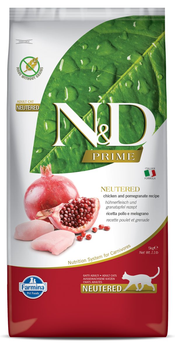 N&D Prime Chicken & Pomegranate Grain free Cat Dry Food Neutered Cat Adult 5kg