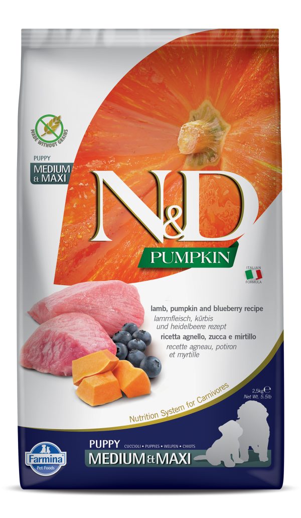 N&D Pumpkin Lamb & Blueberry Grain Free Dog Dry Food Puppy Medium & Maxi Breed 2.5kg