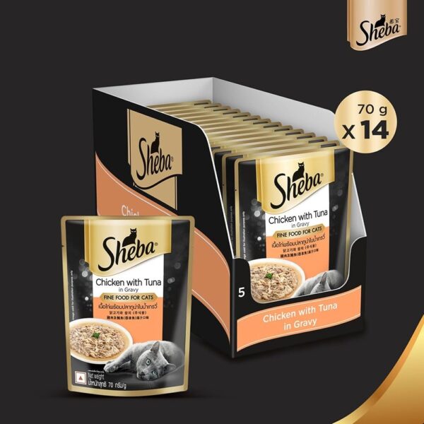 Sheba Fine Premium Chicken with Tuna in Gravy Adult (1 + Years) Wet Cat Food (70gx14)