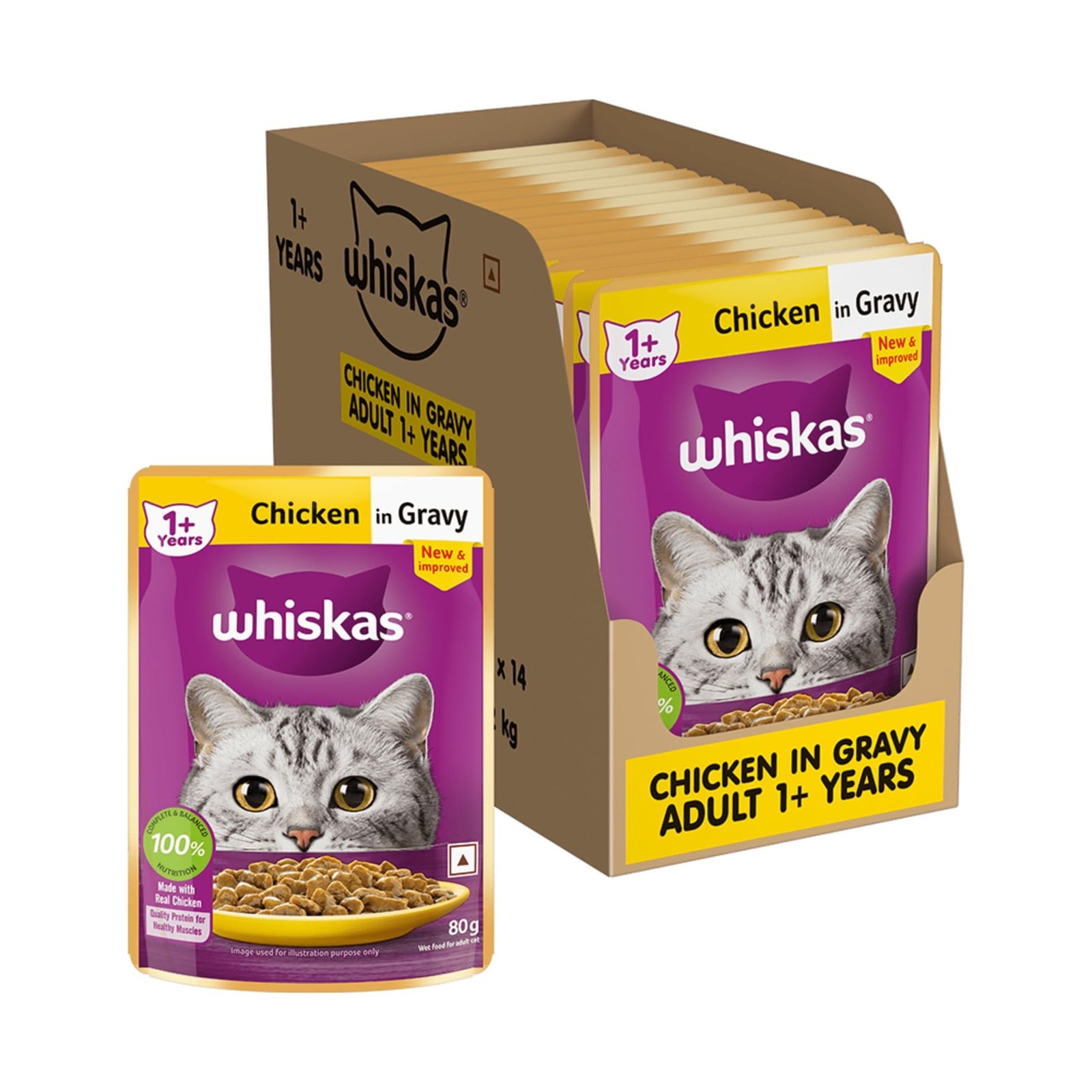 Whiskas Chicken in Gravy Adult (1+ Years) Wet Cat Food (80gx14)