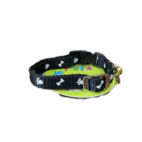 Fancy Cat Collar with Bell - Bone & Paw Print Pattern Black