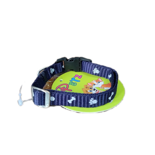 Fancy Cat Collar with Bell - Bone & Paw Print Pattern Navy Blue