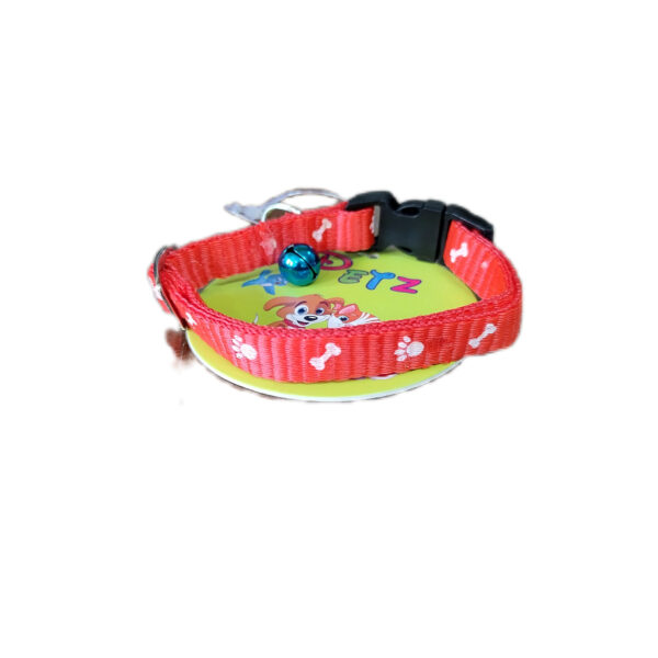 Fancy Cat Collar with Bell - Bone & Paw Print Pattern Red