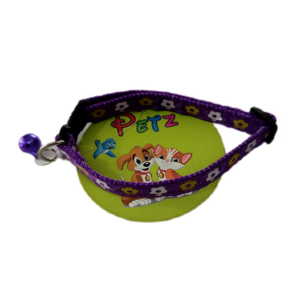 Fancy Cat Collar with Bell - Flower Pattern Purple