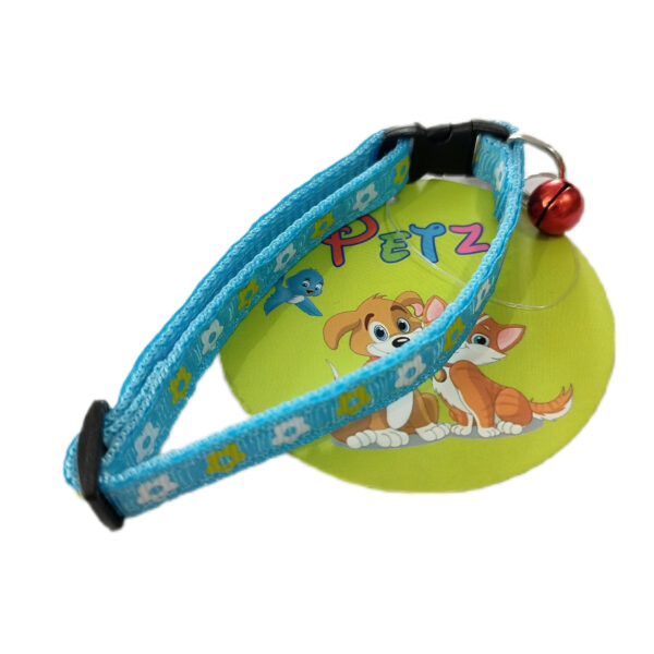 Fancy Cat Collar with Bell - Flower Pattern Light Blue