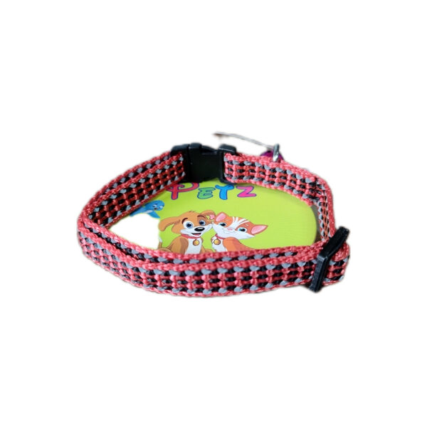 Fancy Cat Collar with Bell - Reflective Stripes Pattern Red With Black Accents