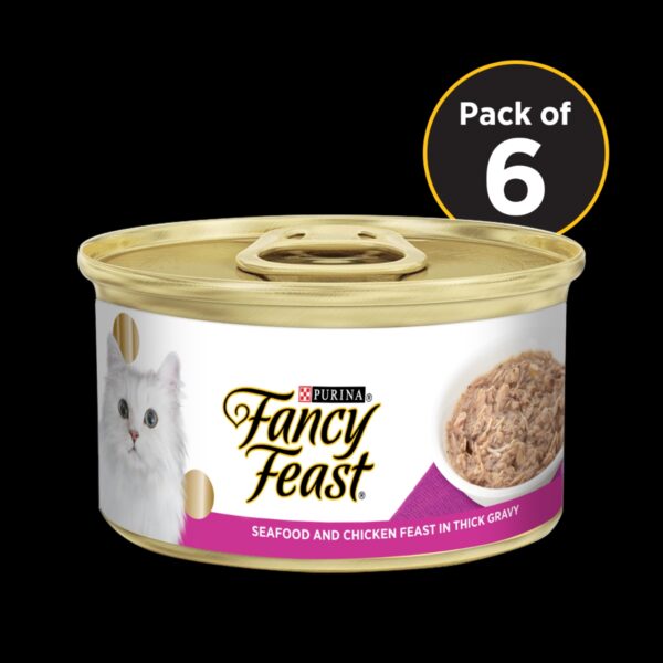 Fancy Feast Seafood & Chicken Feast In Thick Gravy Tin Pack Of 6 + 1 - 595g
